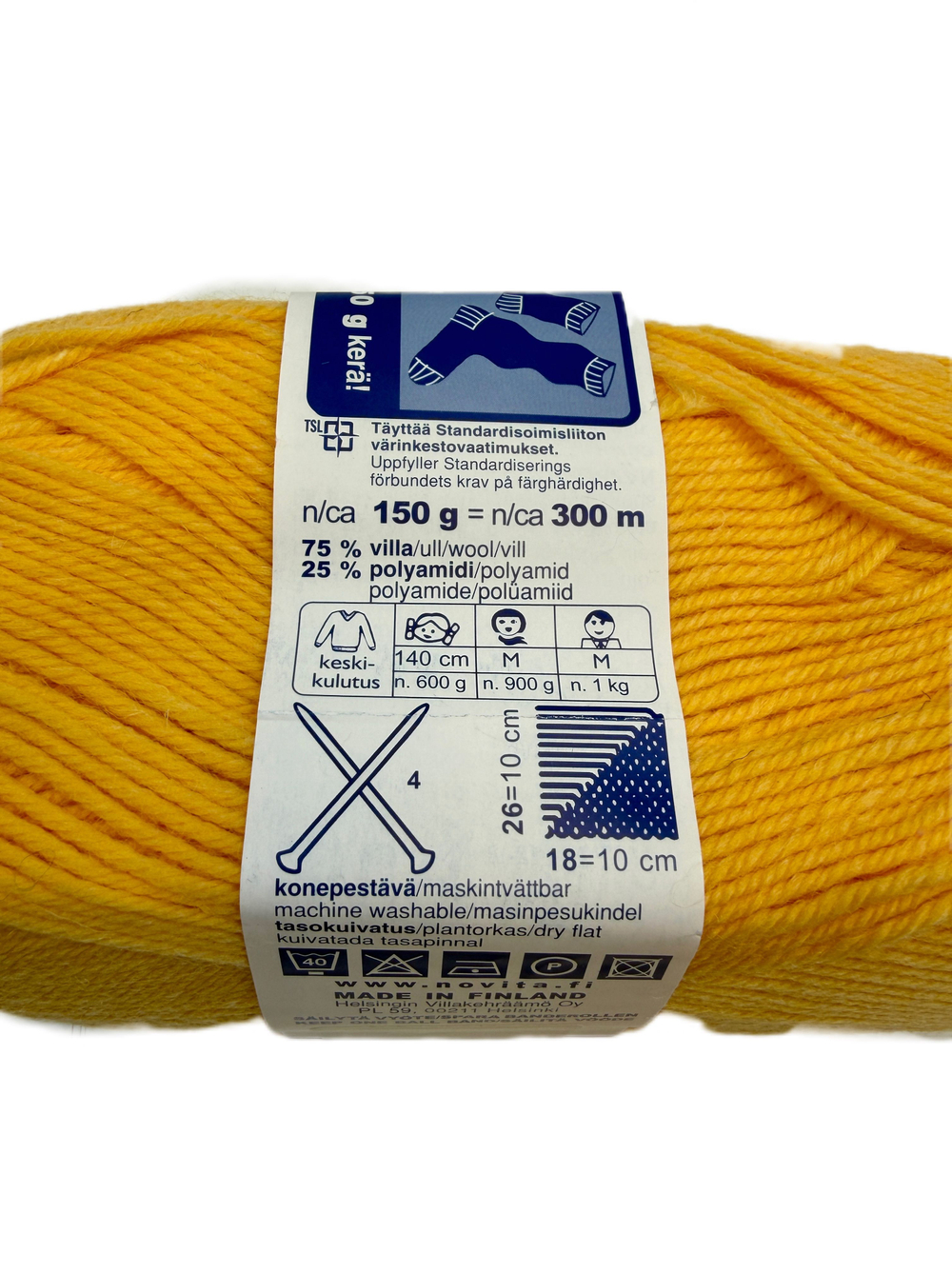 Пряжа носочная 150г (Финляндия) 75% шерсть 25% полиамид 150г-300м цв желтый
