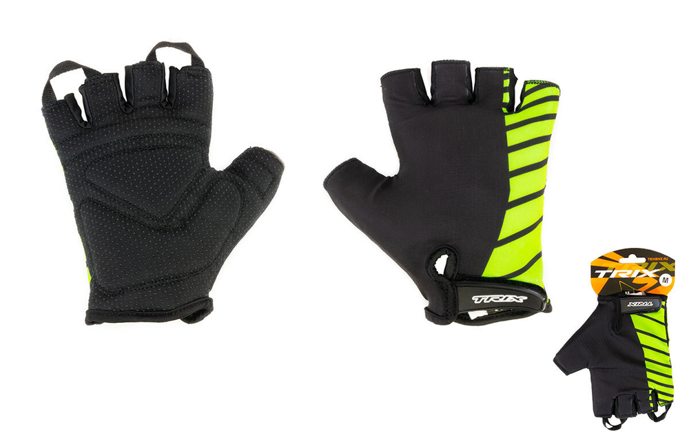 Перчатки TRIX nw мужские XL короткие пальцы гелевые вставки лайкра зелено-черные