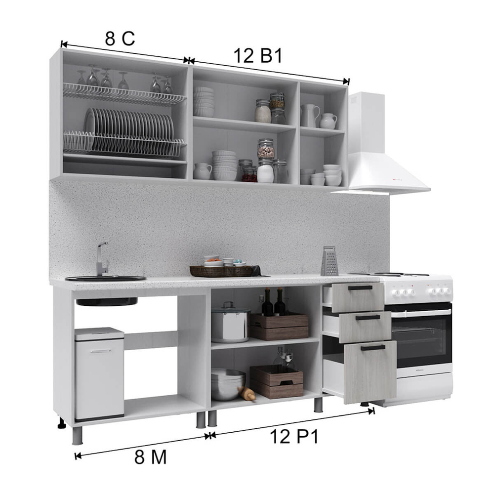 "Палермо Готовое решение" 2,0 м дуб сонома/дуб остин серый/дуб остин бежевый, белый/дуб остин серый/дуб остин бежевый
