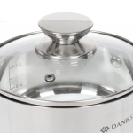 Ковш нерж, 1.6 л, крышка стекло, металл ручка, Daniks, Оптима, GS-01201-16SP