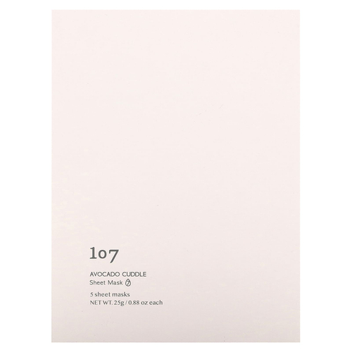 107 Beauty, Avocado Cuddle, косметические тканевые маски, 5 листовых масок, 25 г (0,88 унции)