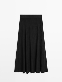 Massimo Dutti Длинная трикотажная юбка с воланом, черный