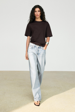 Massimo Dutti Футболка из 100% хлопка с короткими рукавами, коричневый