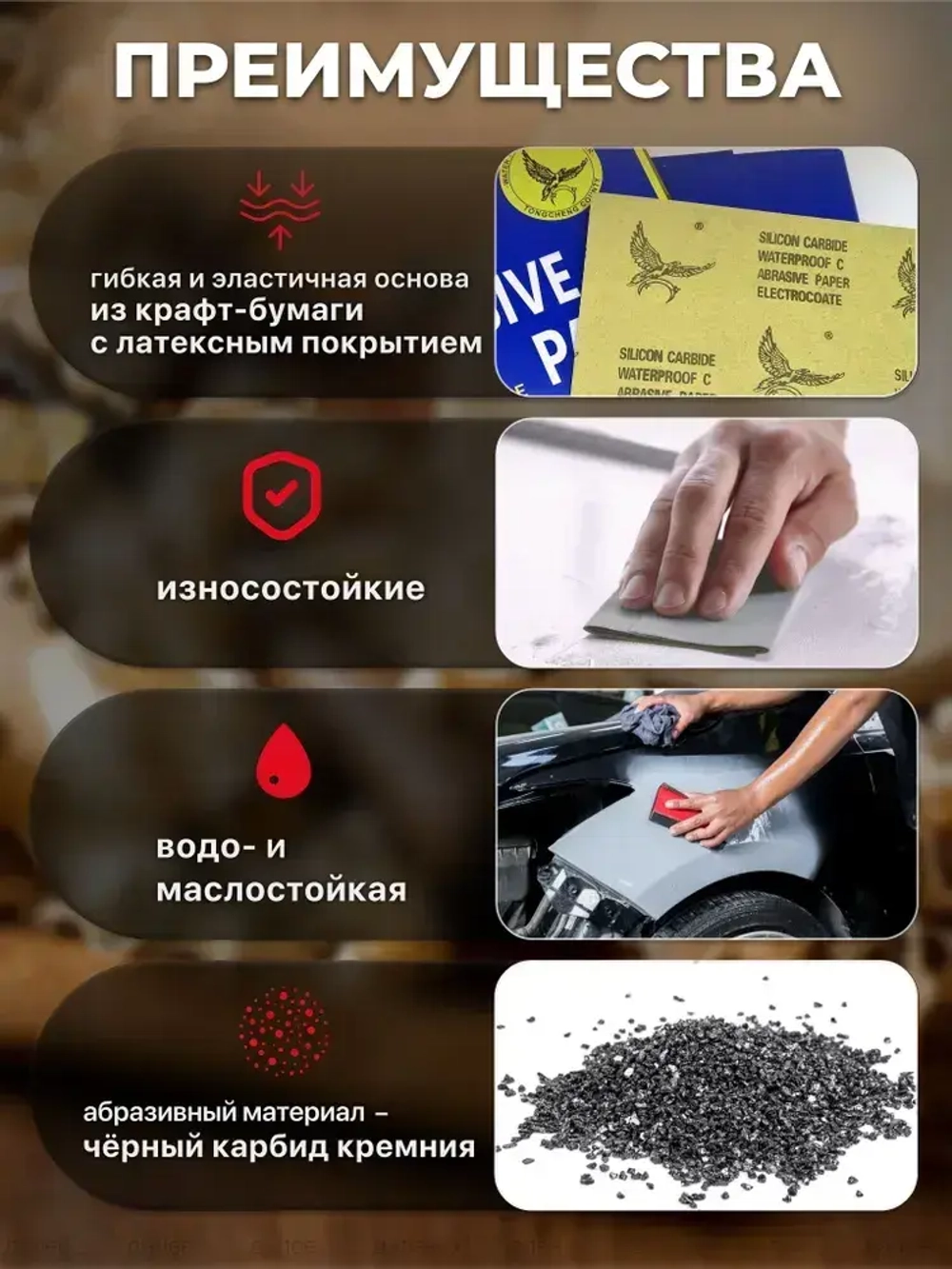 Наждачная бумага набор 230х280 Р600, Р800, P1000, P1500, P2000 Шкурка шлифовальная , Водостойкая наждачная бумага, 5 шт. WATERPROOF