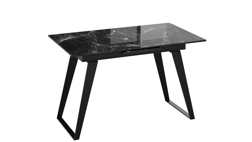 Стол кухонный обеденный раздвижной Черный муар/Стекло глянцевое черный мрамор 140(180)х80х77 см