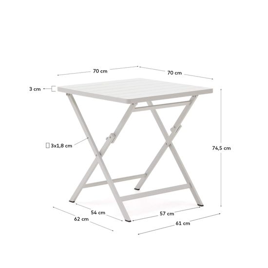 Стол садовый складной Torreta из алюминия с белой отделкой 70 x 70 см