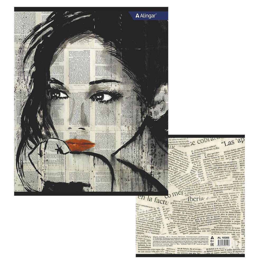 Тетрадь 48л., А5, клетка, Alingar "Girls from newspapers", скрепка, мелованный картон (стандарт), блок офсет, 4 дизайна в пленке т/у