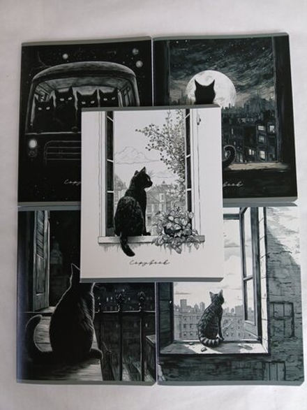 Тетради 48 листа А5+.  "Не просто коты...", общая, клетка. Формат А5+ (163*203 мм). Арт.120027. С полями. Комплект 5 шт.