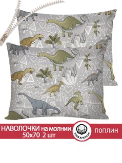 Наволочка комплект 2шт поплин Сказка "Юрский период" 50x70 см на молнии