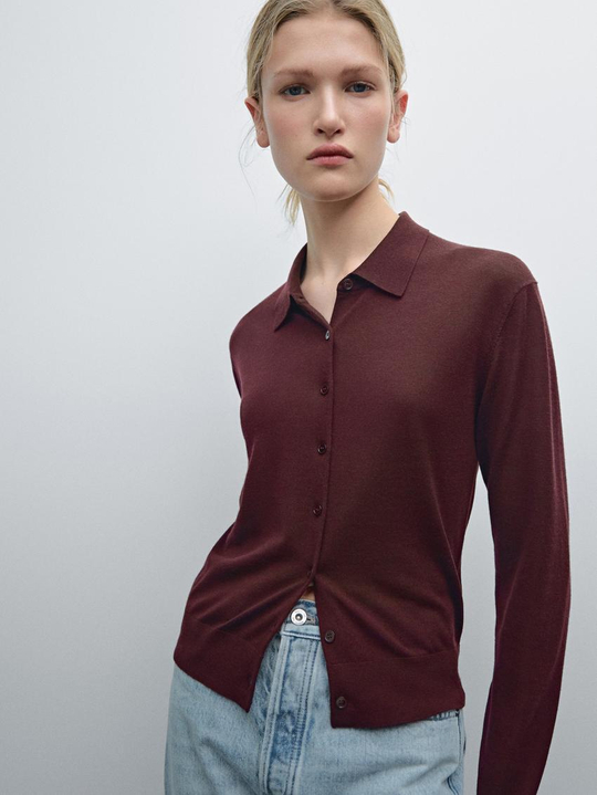 Massimo Dutti Кардиган из 100% шерсти, бордо