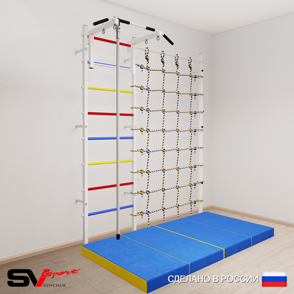 Шведская стенка Sv Sport усиленная 60940 (Турник стандарт/Канат/Мат 2м/Канатный лаз)