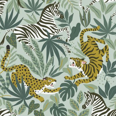 Тигр, леопард и зебра на фонет тропических растений