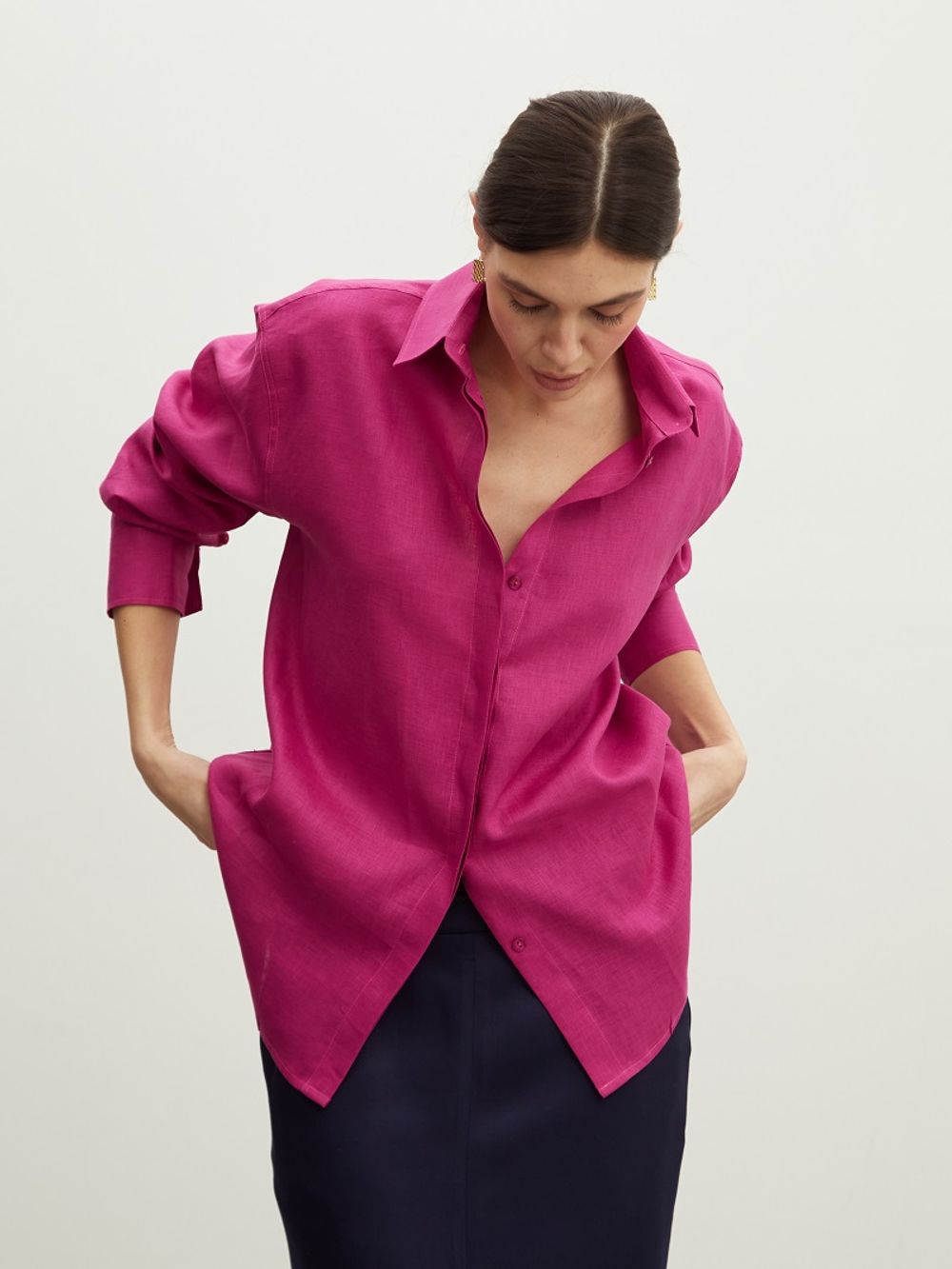 Рубашка Хельсинки Фуксия лен