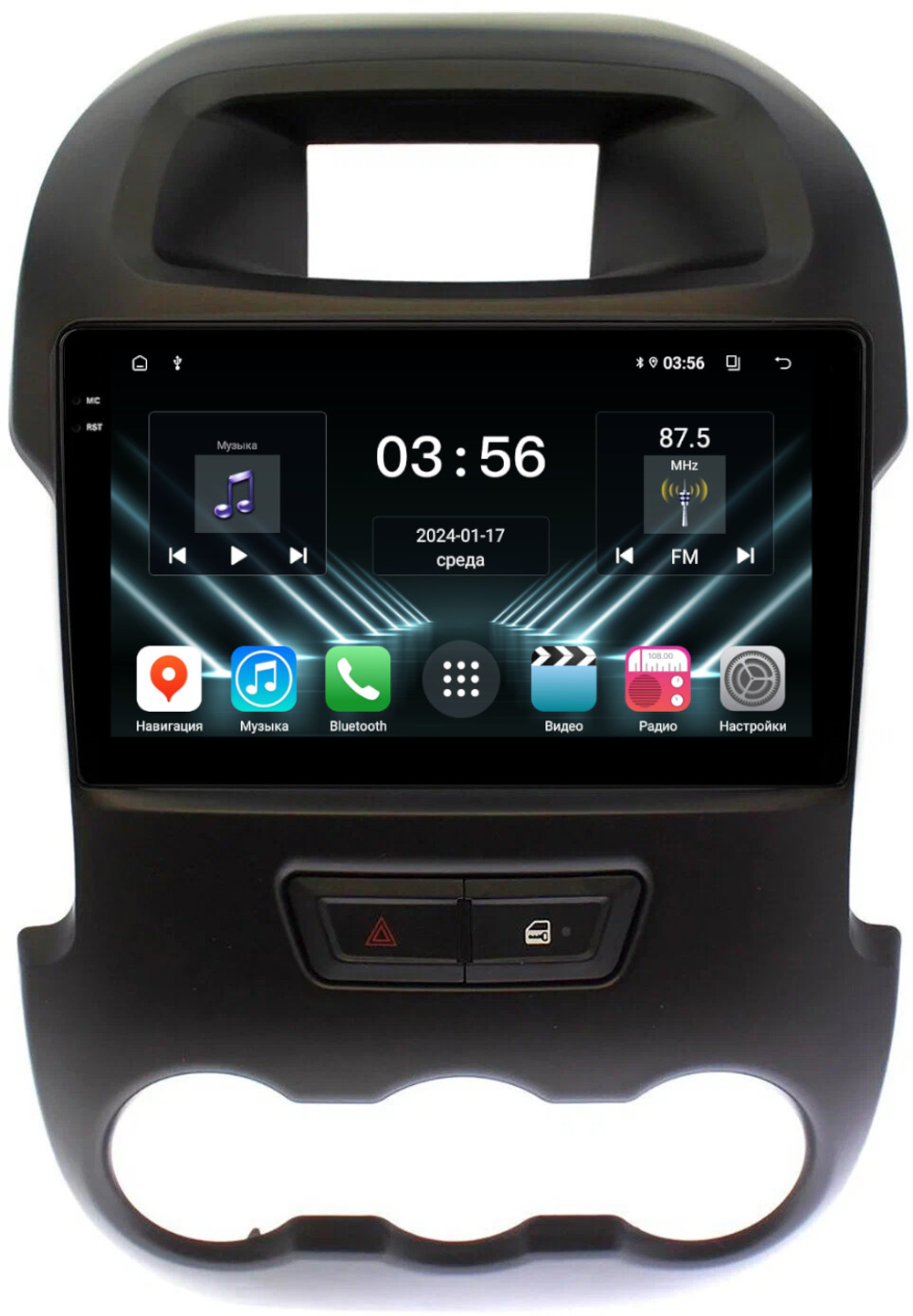 Магнитола для Ford Ranger 3 2011-2015 (рамка тип 2) - FarCar DX245M монитор 9.5" IPS на Android 13, 4+64Гб, CarPlay