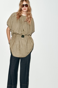 ZARA КОРОТКОЕ ПЛАТЬЕ ИЗ ИСКУССТВЕННОЙ ЗАМШИ, РЫЖЕВАТО-КОРИЧНЕВЫЙ