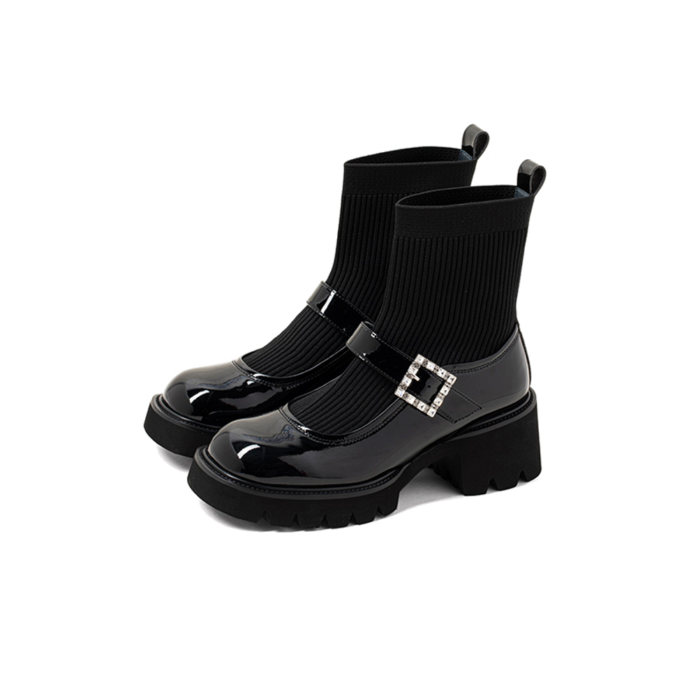 COMELY Sock Boots PU Ankle Boots 5.5cm Women"s Black