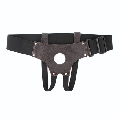 Коричневые кожаные трусики-джоки для насадок (Размер: S-M) (Цвет: коричневый)