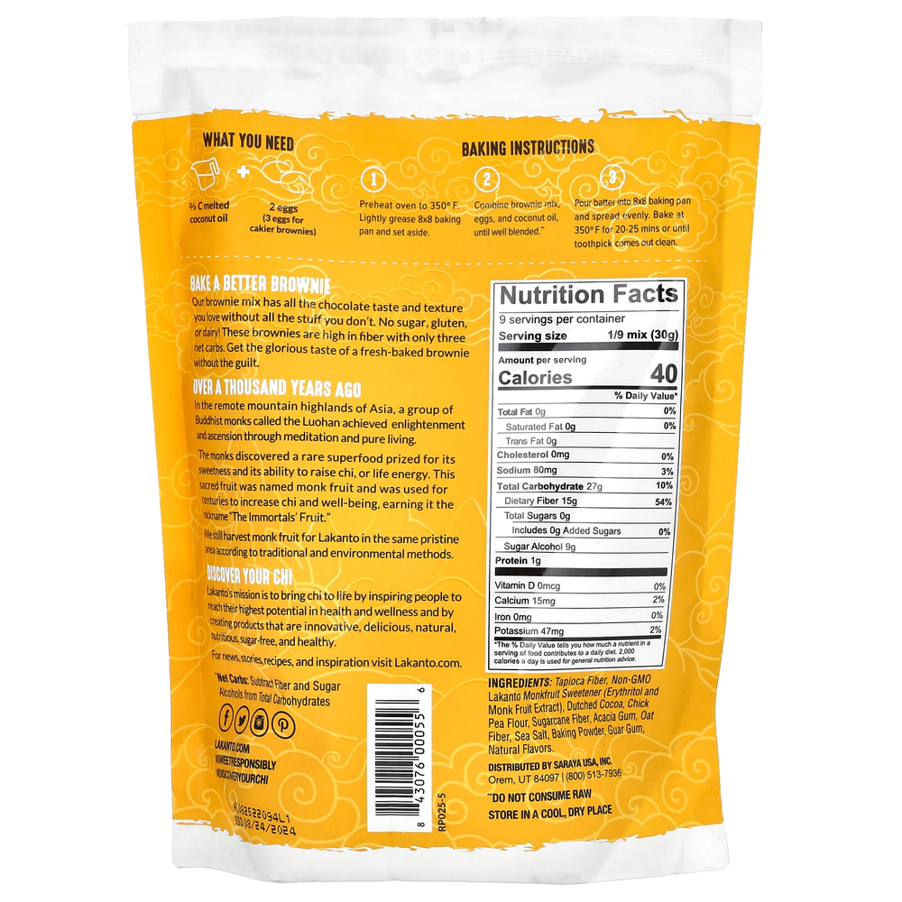 Lakanto, смесь для брауни, подслащенная архатом, без сахара, 275 г (9,7 унции)