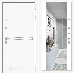 Входная металлическая дверь с зеркалом Лабиринт Лайн Белая шагрень зеркало Максимум Белый soft.