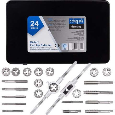 Набор метчиков и плашек Scheppach дюймовый 24 предмета (1/4, 5/16, 3/8, 7/16, 1/2) Sch-M024-2(64901)