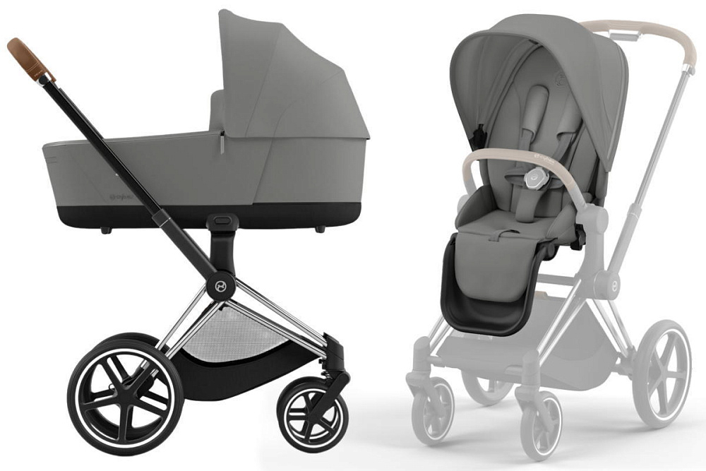 Коляска 3 в 1 Cybex Priam IV Chrome Brown complete и автокресло Aton S2 i-Size Lava Grey Mirage Grey
