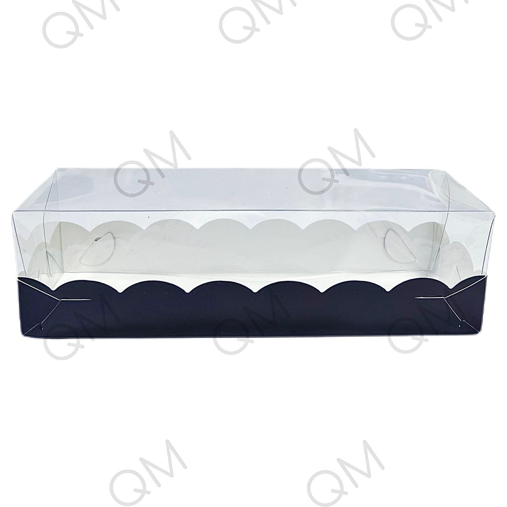 Коробка для макарон с пластиковой крышкой 190*55*55 мм (черная матовая), 50шт