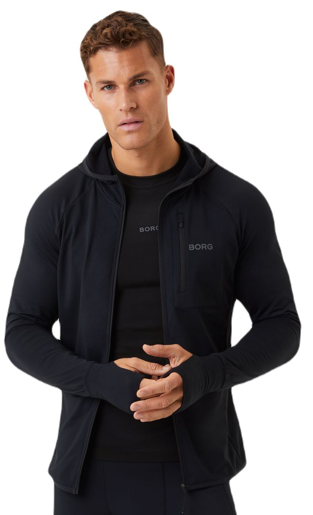 Мужская теннисная кофта Björn Borg Running Mid Layer Hood - black beauty
