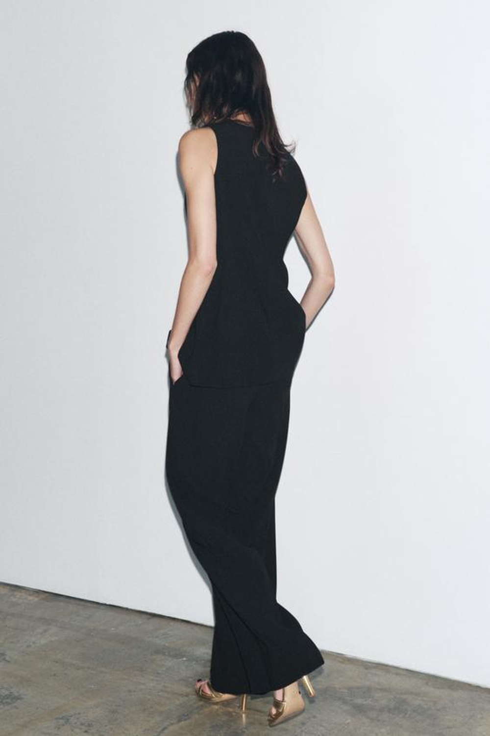 ZARA ШИРОКИЕ БРЮКИ С ЗАЩИПАМИ — ZW COLLECTION, ЧЕРНЫЙ