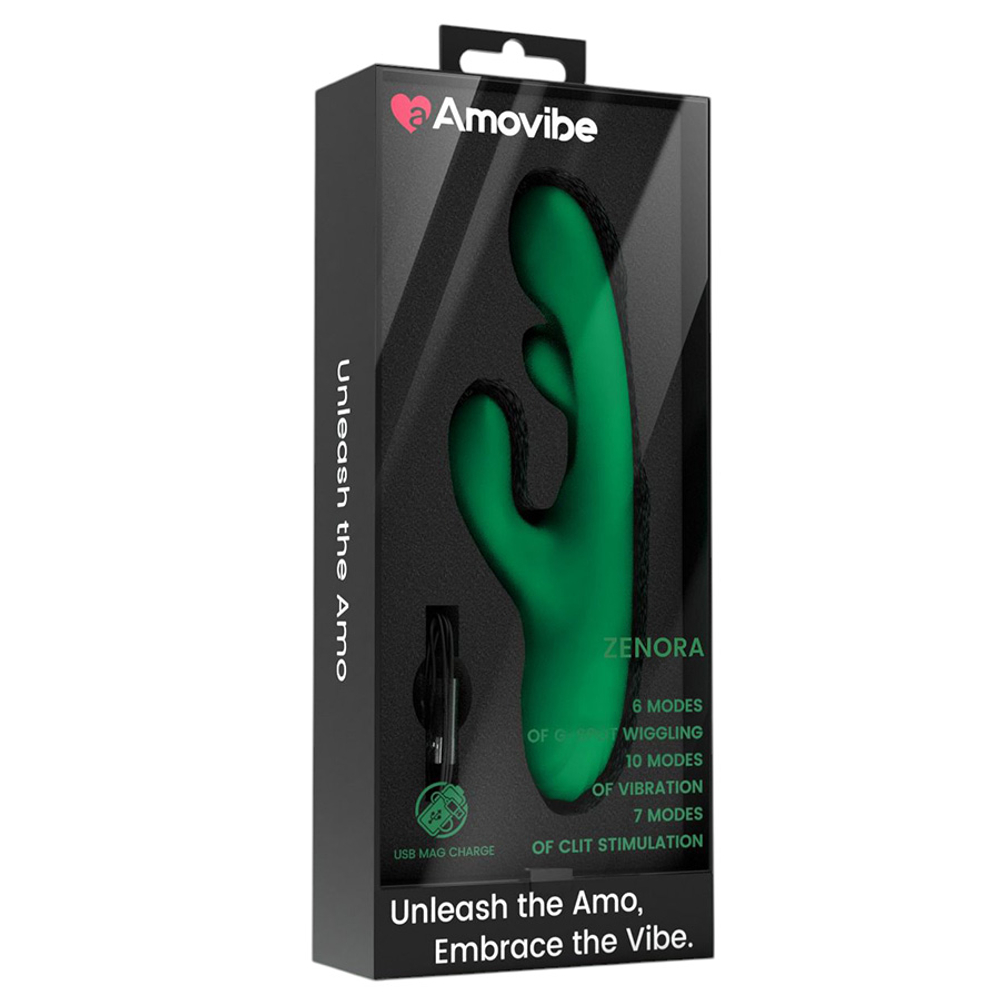 Зеленый вибратор-кролик 26см с подвижным язычком Amovibe Zenora Rabbit Vibrator Green