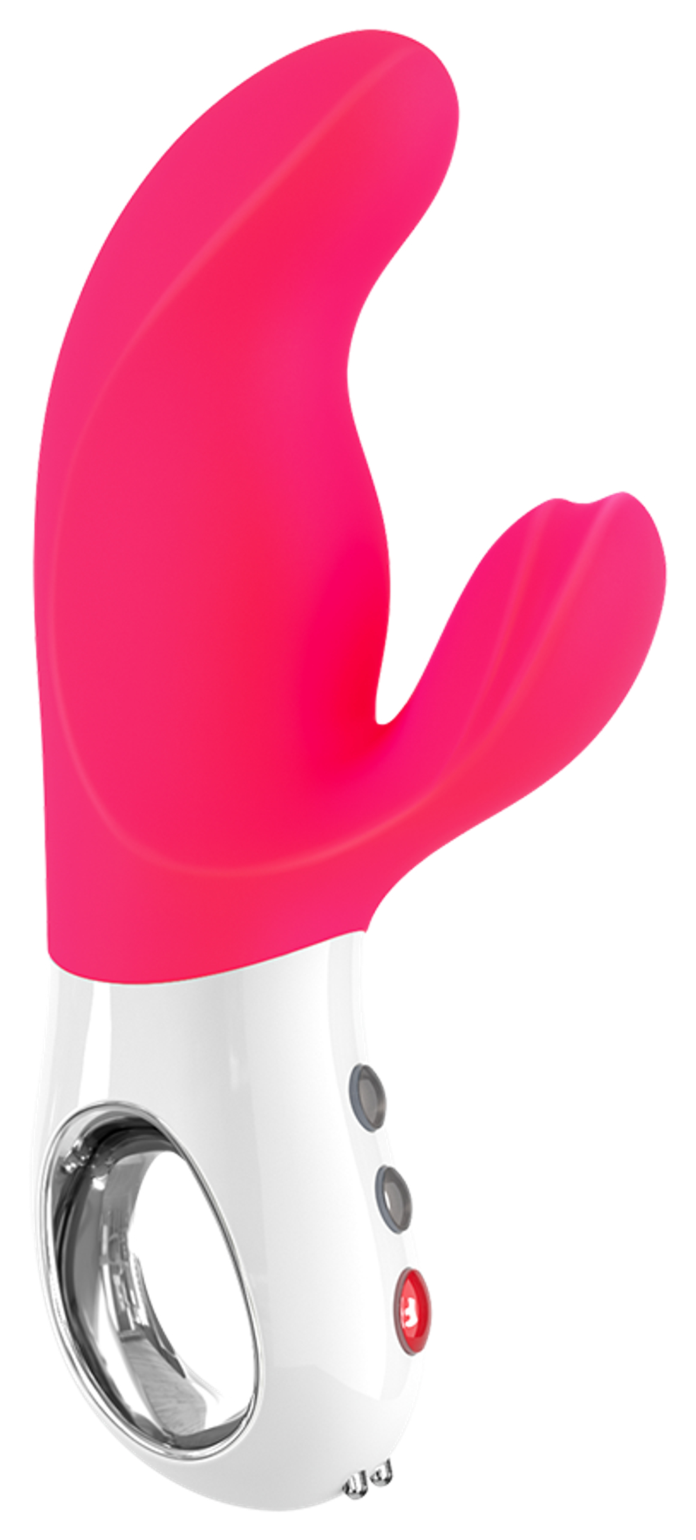 Ярко-розовый вибратор с клиторальным отростком MiSS Bi - 17 см. (Цвет: ярко-розовый)