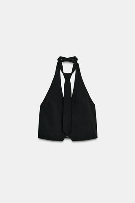 ZARA ТОП С V-ОБРАЗНЫМ ВЫРЕЗОМ, ЧЕРНЫЙ