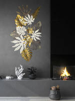 Панно на стену для интерьера декоративное большое металлическое "Листья монстеры" 130*71 см