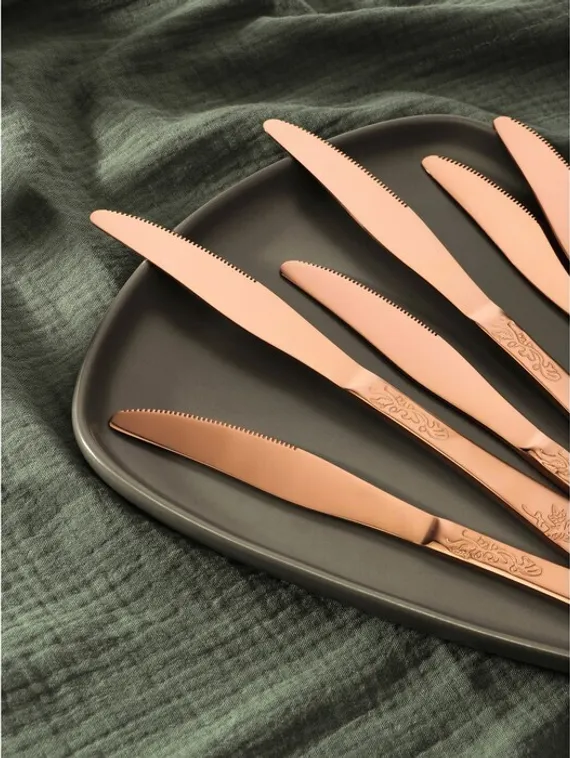 Набор ножей столовых Доляна Bloom, h=23,2 см, 6 шт, цвет красное золото