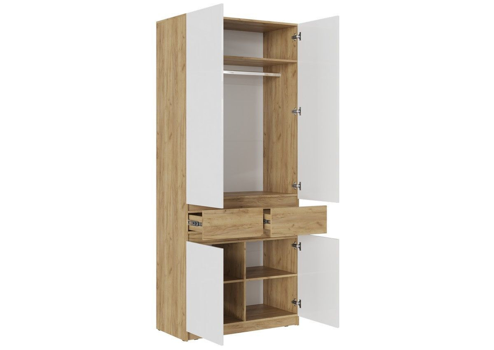 Шкаф для одежды распашной с полками Дуб Крафт Золотой/Белый Глянец, 150х51х236 см Бостон Стиль