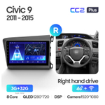 Teyes CC2 Plus 9" для Honda Civic 9 2011-2015 (прав)