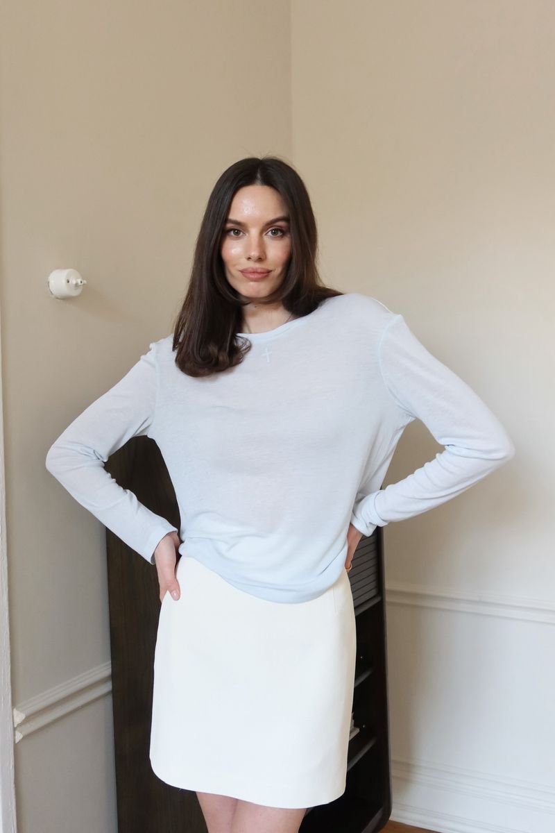 Юбка из диагональной ткани мини молочная