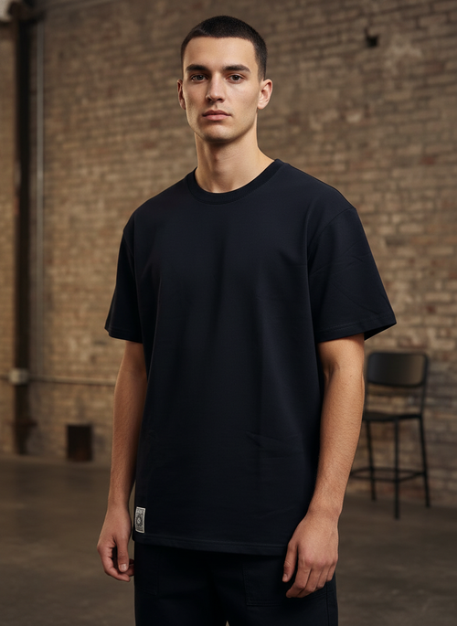 Футболка Варгградъ свободный силуэт мужская Тёмно-синий «Солнце ярлык ч/б»