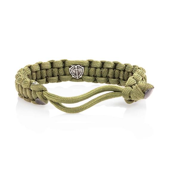 Браслет с шармом Щит и меч из мельхиора - зеленый паракорд, вид 3
