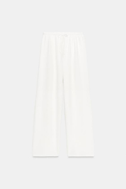 ZARA БРЮКИ WIDE-LEG ИЗ ТКАНИ С ЭФФЕКТОМ РУСТИК, ЭКРЮ