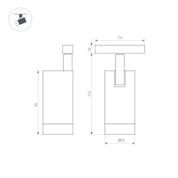Трековый светодиодный светильник для магнитного шинопровода Arlight Mag-Orient-Spot-R35-6W Warm3000 033621