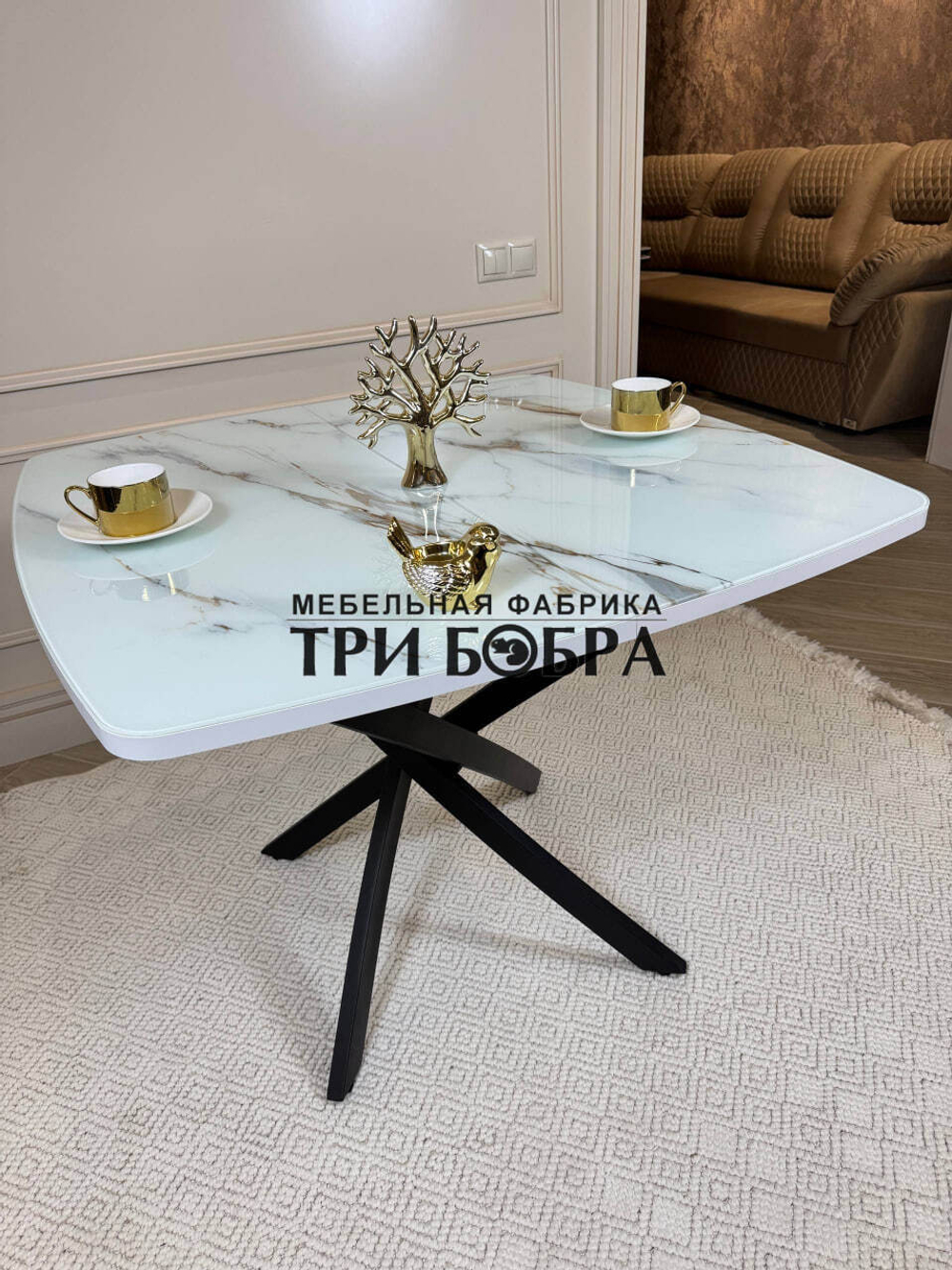 Кухонный раздвижной стол "Танго", белый мрамор