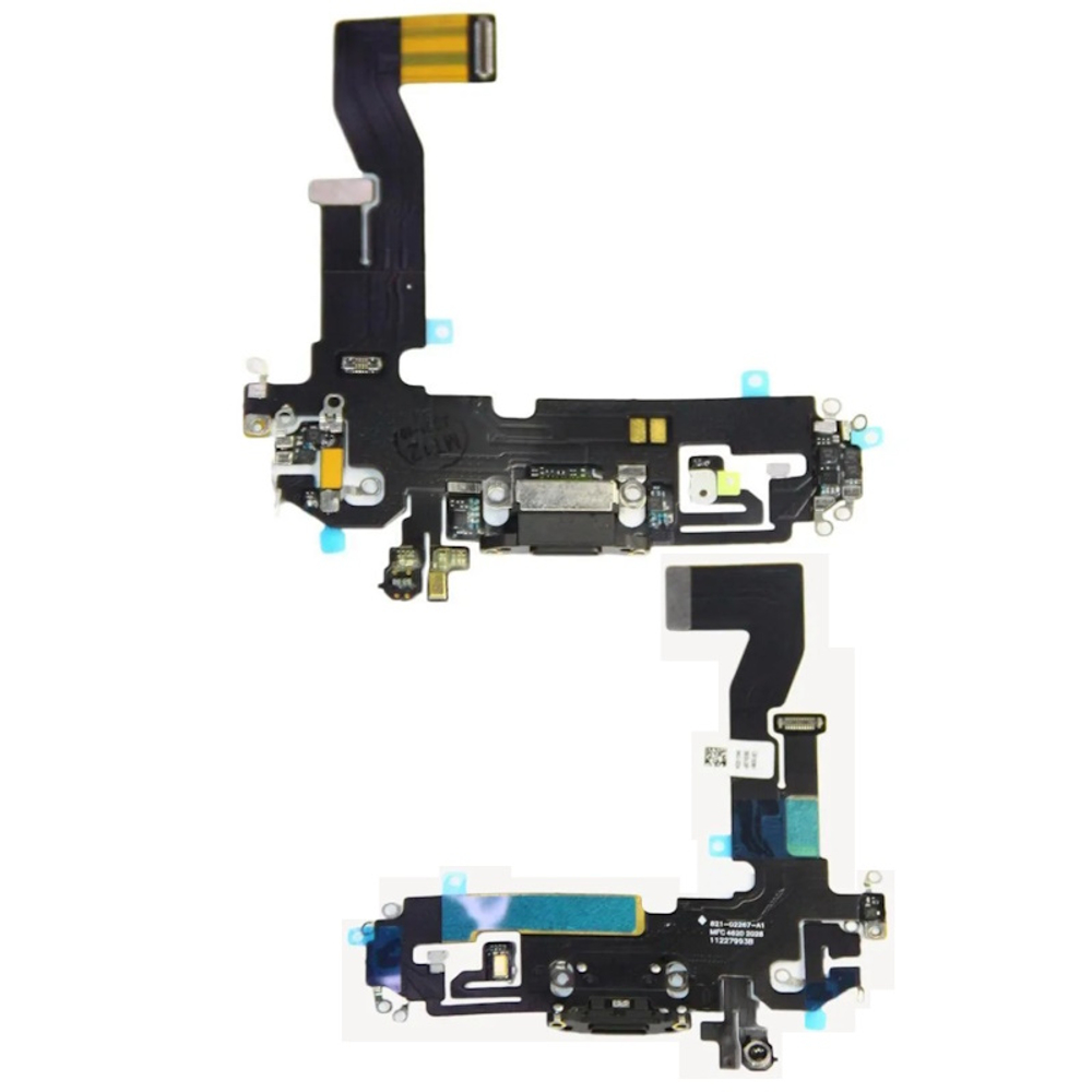 Шлейф для Apple iPhone 12/12 Pro на системный разъем/микрофон Черный - Премиум