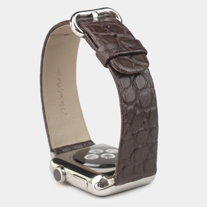 Ремешок для Apple Watch 44/45/46 mm из кожи аллигатора, темно-коричневого цвета