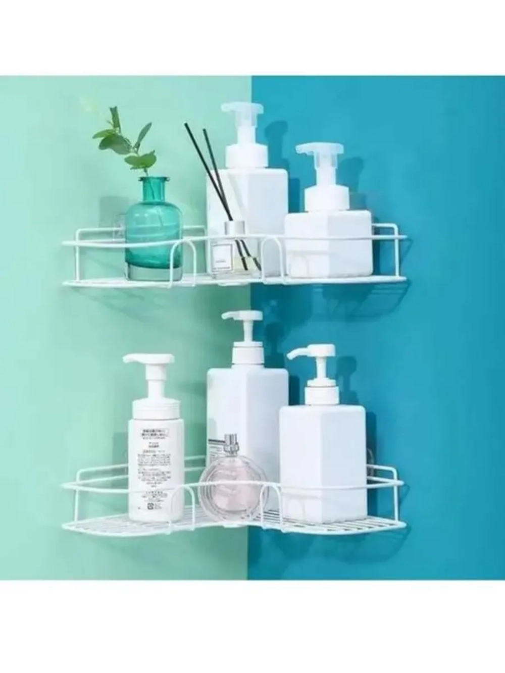 полка в ванную без сверления угловая