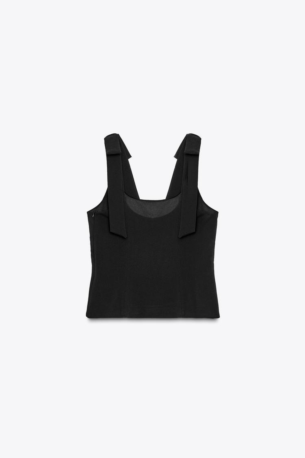 ZARA ТОП ИЗ ЭЛАСТИЧНОЙ ТАКНИ С БАНТАМИ, ЧЕРНЫЙ