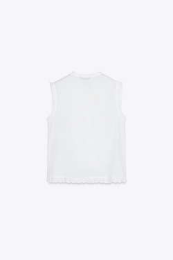 ZARA ТОП В РОМАНТИЧЕСКОМ СТИЛЕ С КРУЖЕВОМ, БЕЛЫЙ