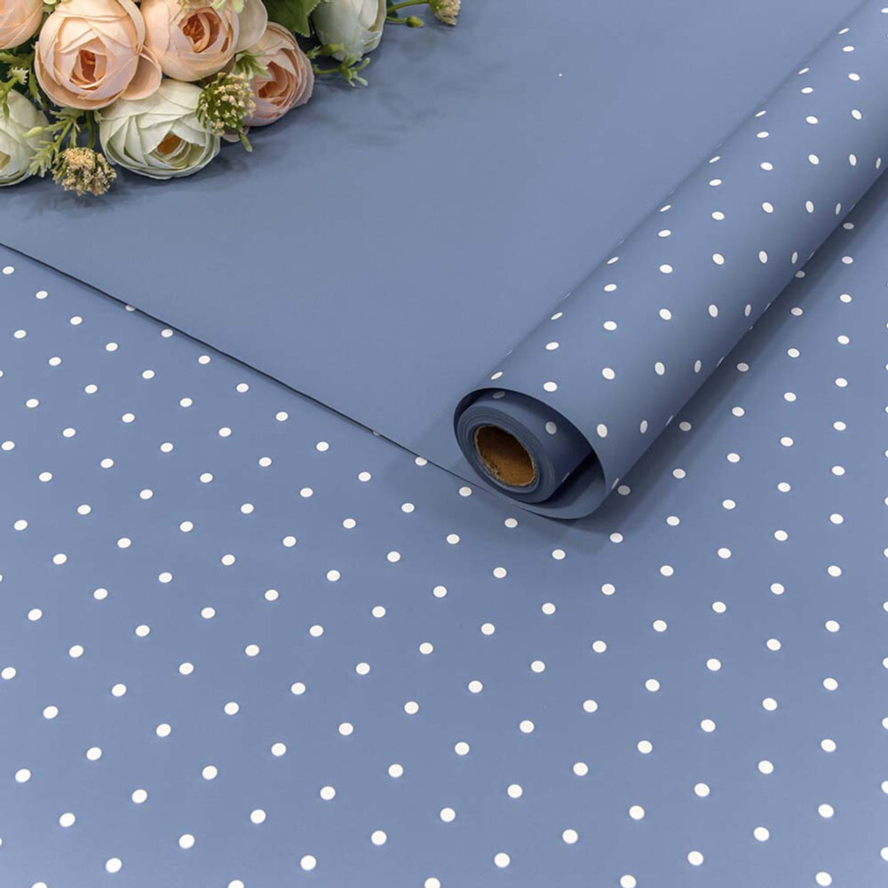 Пленка В рулоне 10 м х 58 см "Мелкий горошек" (Синий)
