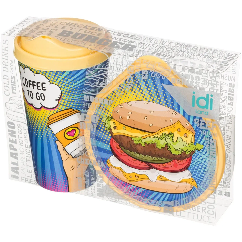 Набор: стакан с крышкой 550мл с декором + контейнер для хранения 0,4л с декором «IZI-GO»