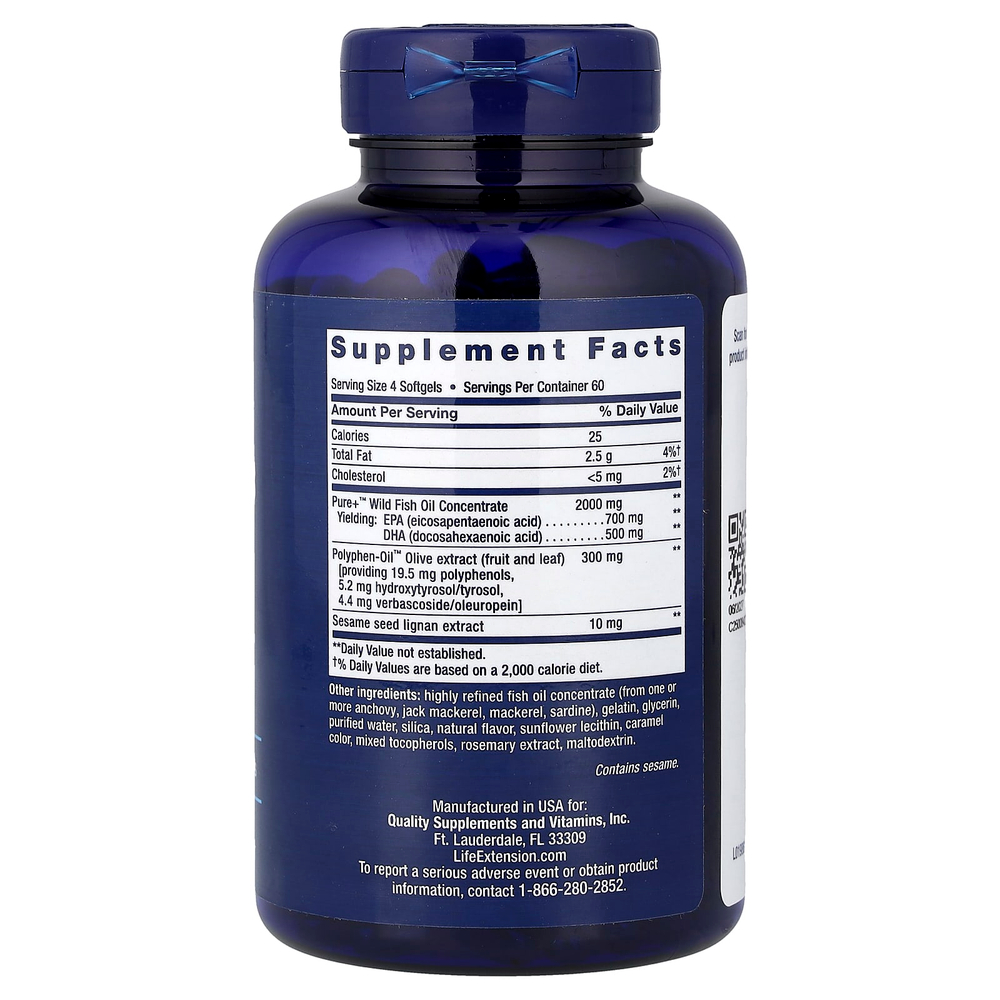 Life Extension, Super Omega-3, добавка с омега-3, 240 капсул