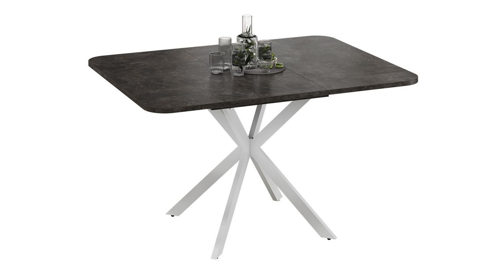 Стол кухонный обеденный раздвижной Черный муар Белый Лиссабон 100(131)х100х75 см